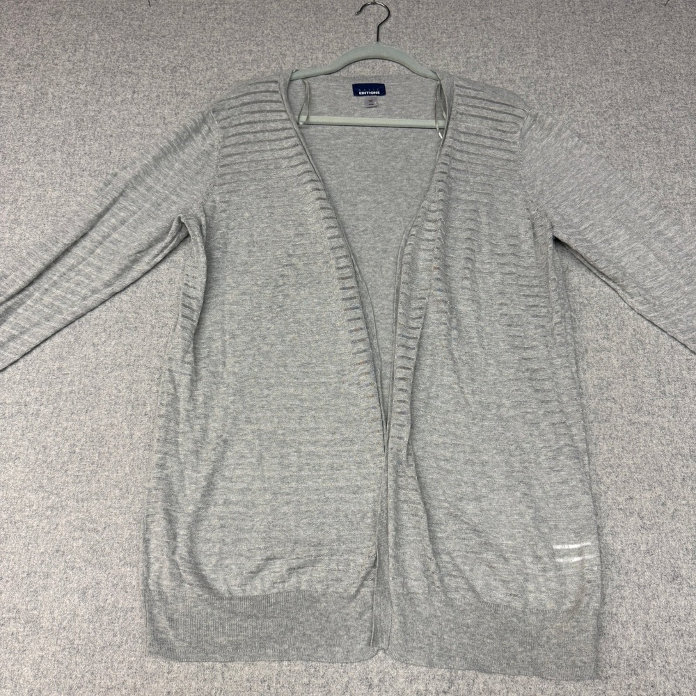 Basic Editions Cardigan XL Gray Open Front Textured Stripe Knit Long Sleeve Laye